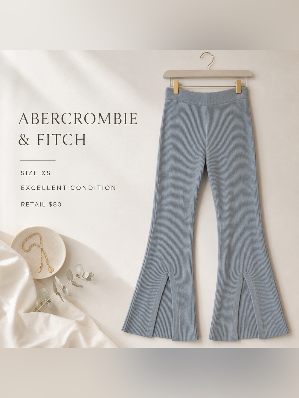 Abercrombie & Fitch Ribbed Flare Pants — Light Blue